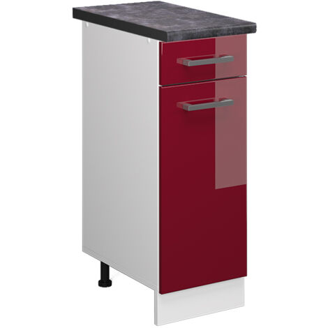 Meuble cuisine R-Line, Rouge brillant, 30cm , PT Anthracite, Vicco