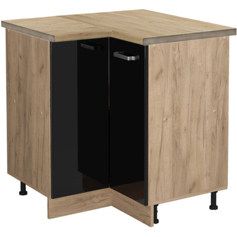 Meuble d'angle R-Line, Noir Haute brillance, 75.6 cm , PT Chêne, Vicco