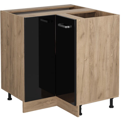 Meuble d'angle R-Line, Noir Haute brillance, 75.6 cm sans plan de travail, Vicco