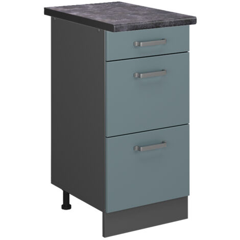 Meuble cuisine R-Line, Bleu-gris, 40 cm avec tiroirs, PT Anthracite, Vicco
