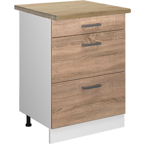 Meuble cuisine R-Line, Sonoma, 60 cm avec tiroirs, PT Chêne, Vicco