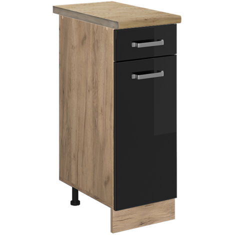 Meuble cuisine R-Line, Noir Haute brillance, 30 cm , PT Chêne, Vicco