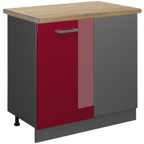 Meuble d'angle R-Line, Rouge brillant, 86cm , PT Chêne, Vicco