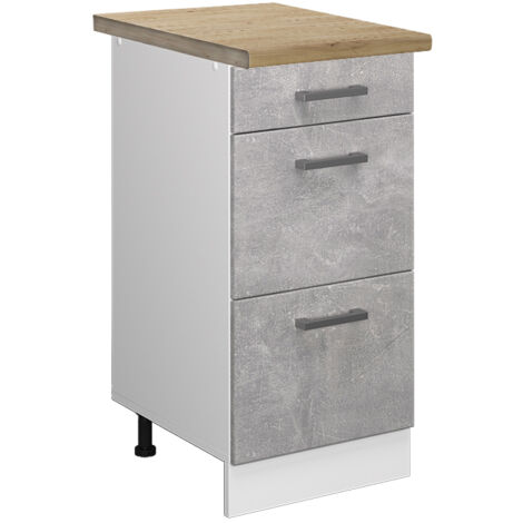 Meuble cuisine R-Line, Béton, 40 cm avec tiroirs, PT Chêne, Vicco