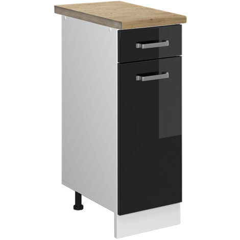 Meuble cuisine R-Line, Noir Haute brillance, 30 cm , PT Chêne, Vicco (1/5)