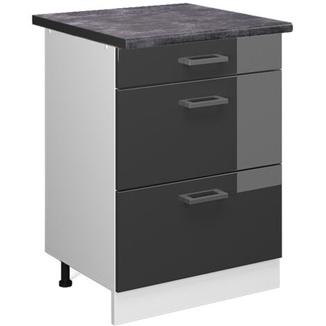 Meuble cuisine R-Line, Anthracite Haute brillance, 60 cm avec tiroirs, PT Anthracite, Vicco