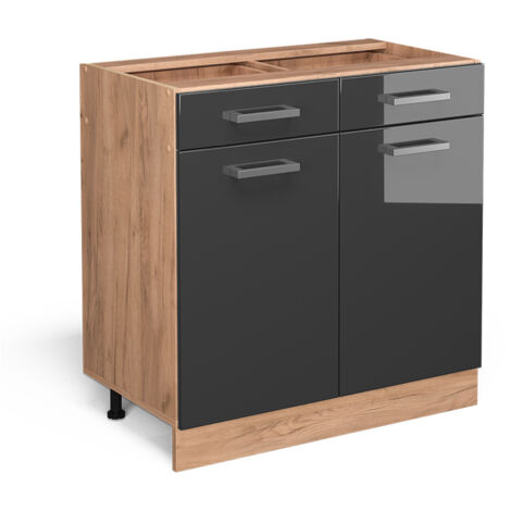 Meuble cuisine R-Line, Anthracite Haute brillance, 80 cm sans plan de travail, Vicco