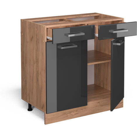 Meuble cuisine R-Line, Anthracite Haute brillance, 80 cm sans plan de travail, Vicco