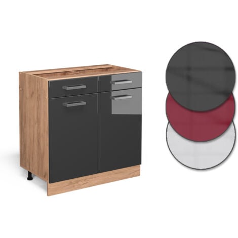 Meuble cuisine R-Line, Anthracite Haute brillance, 80 cm sans plan de travail, Vicco