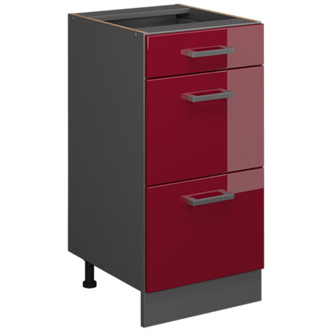 Meuble cuisine R-Line, Rouge brillant, 40cm avec tiroirs, sans PT, Vicco