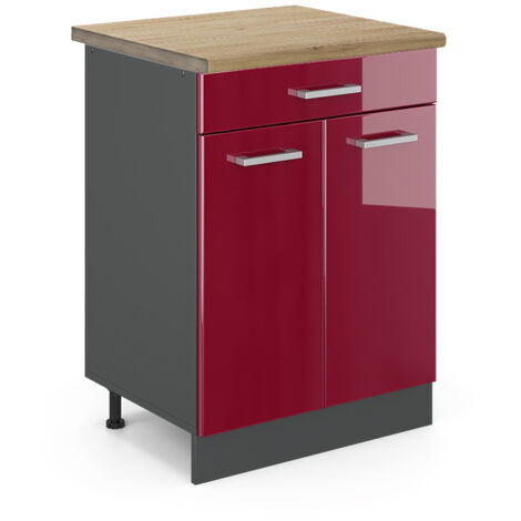 Meuble cuisine R-Line, Rouge brillant, 60cm , PT Chêne, Vicco