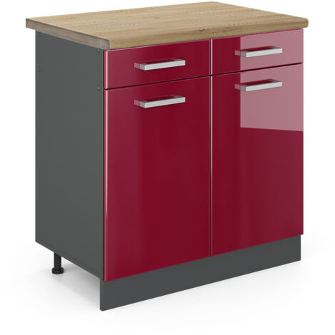 Meuble cuisine R-Line, Rouge brillant, 80cm , PT Chêne, Vicco
