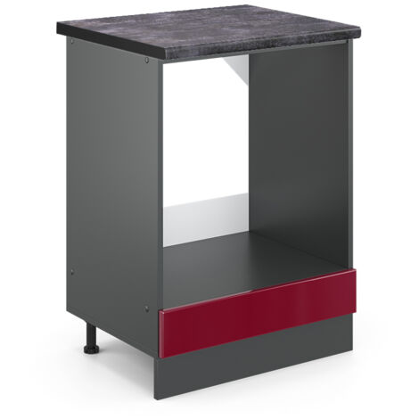 Meuble pour four R-Line, Rouge brillant, 60cm , PT Anthracite, Vicco