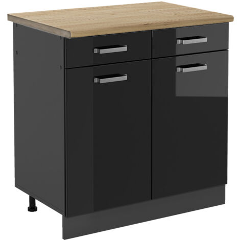 Meuble cuisine R-Line, Noir Haute brillance, 80 cm , PT Chêne, Vicco