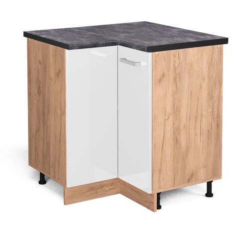 Meuble d'angle R-Line, Blanc Haute brillance, 75.6 cm , PT Anthracite, Vicco