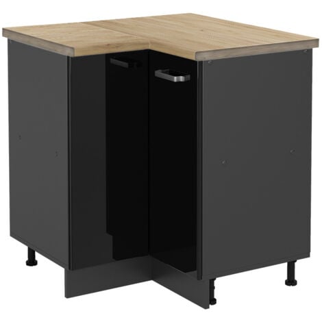 Meuble d'angle R-Line, Noir Haute brillance, 75.6 cm, PT Chêne, Vicco