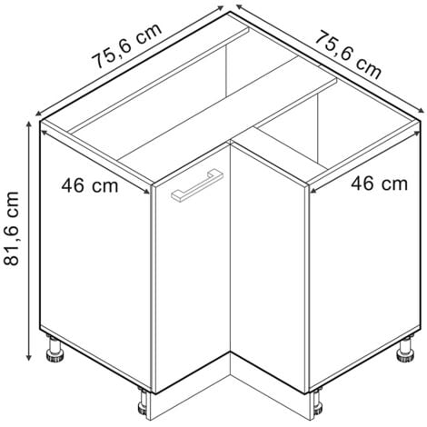 Meuble d'angle R-Line, Noir Haute brillance, 75.6 cm, PT Chêne, Vicco