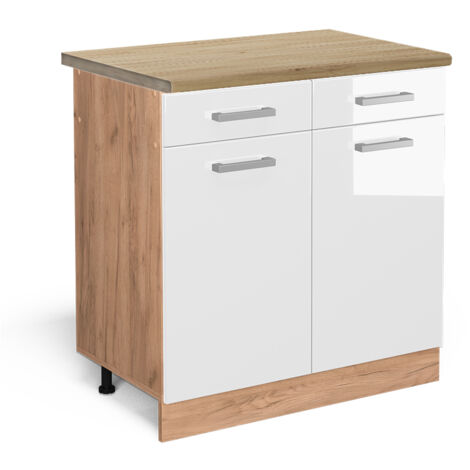 Meuble cuisine R-Line, Blanc Haute brillance, 80 cm , PT Chêne, Vicco