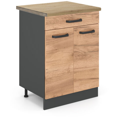 Meuble bas de cuisine R-Line, Chêne de force doré, 60 cm , AP chêne, Vicco