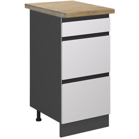 Meuble cuisine R-Line, Blanc, 40 cm avec tiroirs, PT Chêne, Vicco