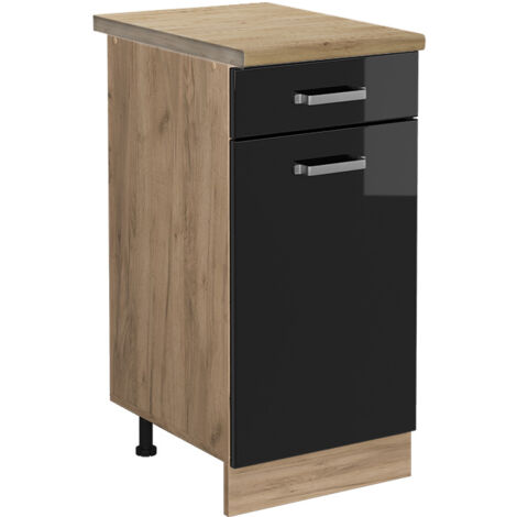 Meuble cuisine R-Line, Noir Haute brillance, 40 cm , PT Chêne, Vicco