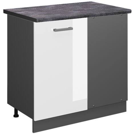 Meuble d'angle R-Line, Blanc Haute brillance, 86 cm , PT Anthracite, Vicco