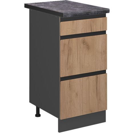 Meuble cuisine R-Line, Chêne de force doré, 40 cm avec tiroirs, PT Anthracite, Vicco