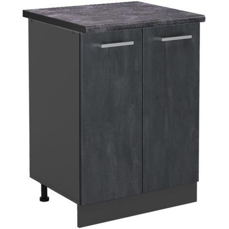 Meuble bas de cuisine R-Line, Béton noir, 60 cm PT Anthracite, Vicco