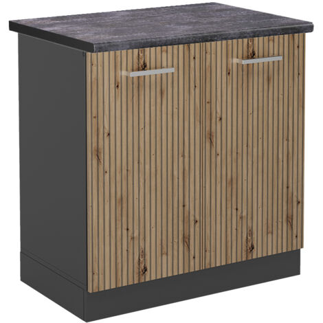 Meuble Bas Sous-Évier R-Line 80 Cm - Blanc Campagne/Anthracite, Sans Plan De Travail - Modulable, Pieds Réglables - 11
