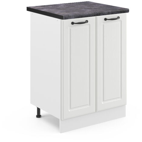 Meuble bas de cuisine R-Line, Blanc campagne, 60 cm , PT Anthracite, Vicco