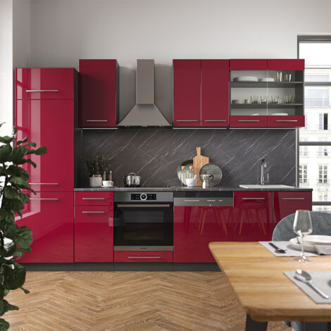 Cuisine Fame-Line, Bordeaux haute brillance/anthracite, 300 cm , PT Anthracite, Vicco