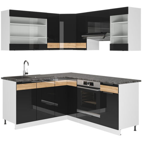 Vicco cuisine en angle R-Line, Bleu-gris/Anthracite, 237 x 247 cm sans