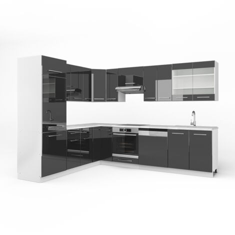 Cuisine en angle Fame-Line, Anthracite brillant/blanc, 227 x 287 cm , PT Marbre, Vicco