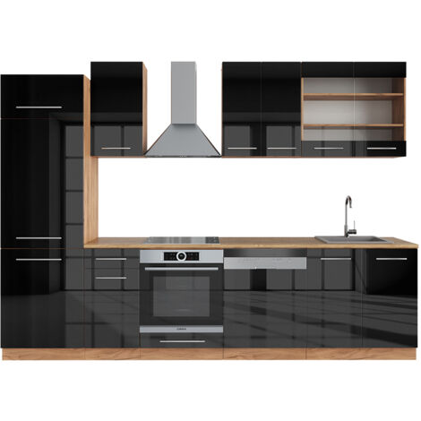 Cuisine Fame-Line, Anthracite brillant/Chêne doré, 300 cm , PT Chêne, Vicco