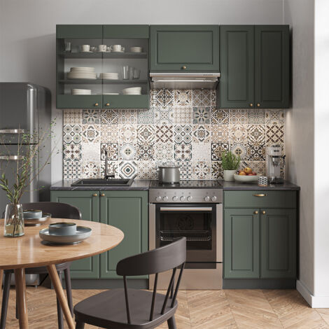 Cuisine Fame-Line, Vert et or campagne/anthracite, 200 cm , PT Marbre, Vicco