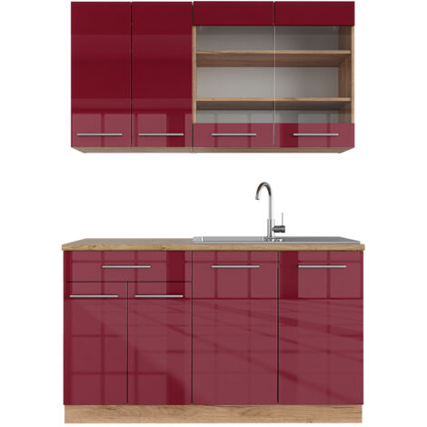 Cuisine Fame-Line, Bordeaux brillant/Chêne doré, 140 cm , PT Chêne, Vicco
