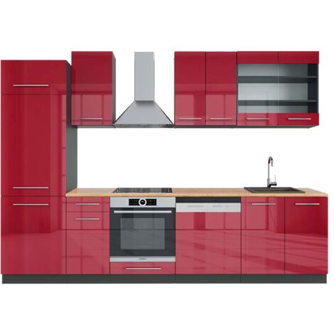 Cuisine Fame-Line, Bordeaux haute brillance/anthracite, 300 cm , PT Chêne, Vicco