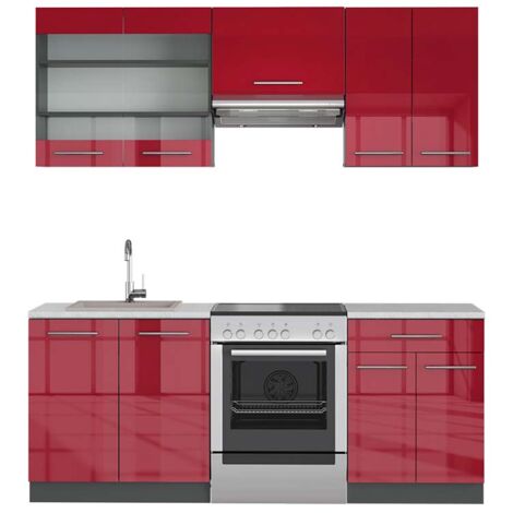 Cuisine Fame-Line, Bordeaux haute brillance/anthracite, 200 cm , PT Marbre, Vicco