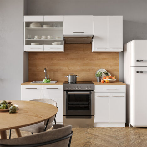 Cuisine Fame-Line, blanc brillant/blanc, 200 cm , PT Anthracite, Vicco