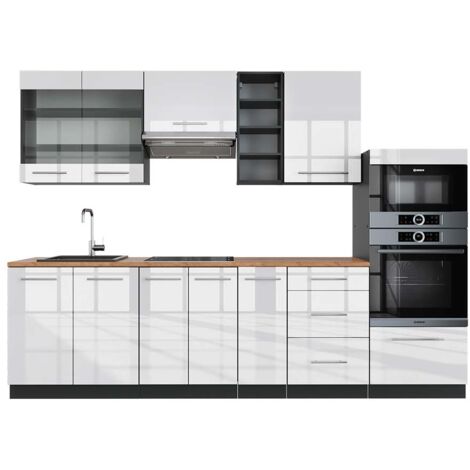 Cuisine Fame-Line, Blanc brillant/Anthracite, 280 cm , PT Chêne, Vicco