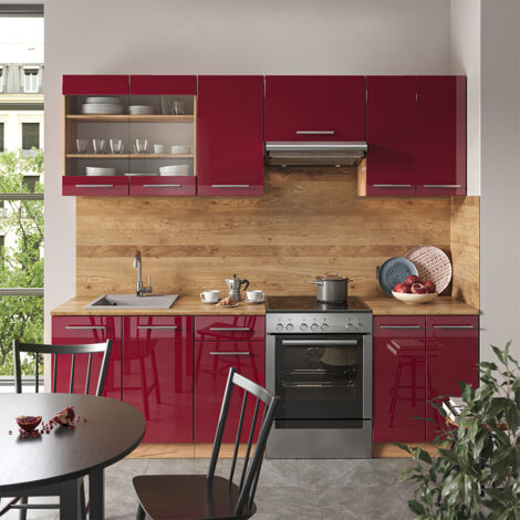 Cuisine Fame-Line, Bordeaux brillant/Chêne doré, 240 cm , PT Anthracite, Vicco (1/5)