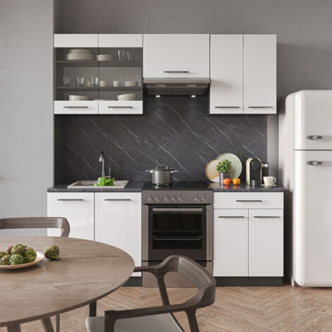 Cuisine Fame-Line, Blanc brillant/Anthracite, 200 cm , PT Anthracite, Vicco