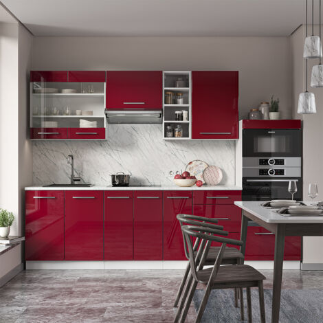 Cuisine Fame-Line, Bordeaux haute brillance/blanc, 280 cm , PT Anthracite, Vicco
