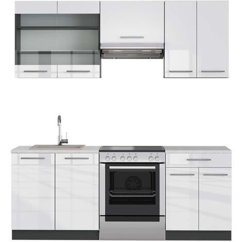 Cuisine Fame-Line, Blanc brillant/Anthracite, 200 cm , PT Marbre, Vicco