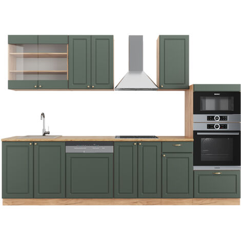 Cuisine Fame-Line, Chêne vert et or/chêne doré, 300 cm avec armoire haute, PT Chêne, Vicco