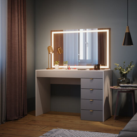 Coiffeuse Elise, Blanc/gris/gris, 115 cm avec miroir LED, Vicco
