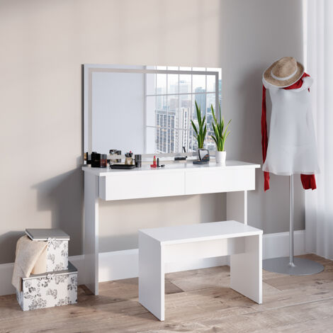 Coiffeuse Azur, Blanc, 120 cm avec miroir LED et banc, Vicco