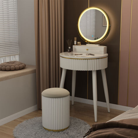 Coiffeuse  Gesa, Blanc, 60 cm avec miroir LED en 3 tons de blanc, variateur de lumière, Vicco