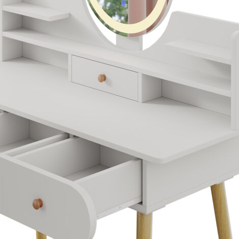 Coiffeuse Edda Blanc 80cm avec miroir LED et station de recharge QI Vicco | Blanc | 80 cm avec 2