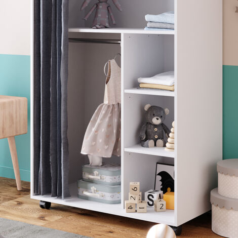 Armoire Doros, Blanc, 100 x 146.6 cm ouvert, avec roulettes, Vicco